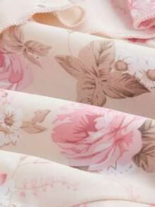 SHEIN MOD Women's Floral Printed Multi-Layered Ruffle Hem Skirt - Apricot - View 3