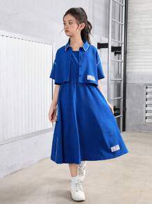 SHEIN Strickjacke und Cami Kleid Set mit dekorativen Rändern für Tween Mädchen