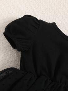 Body De Malha De Manga Bolha Para Bebê Recém-nascido Com Babados Sólidos Nas Bordas