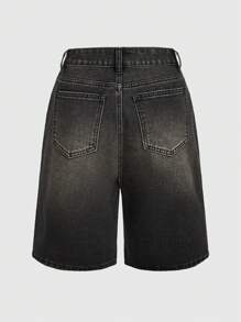 ROMWE Grunge Punk Women's Cross Print Denim Shorts - Dusty Blue - View 4