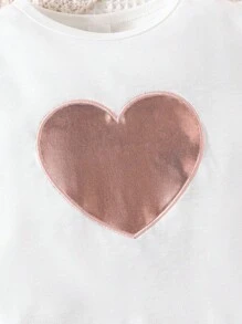 SHEIN Young Girl Zip Up Hooded Jacket & Pants & Heart Patched Tee - Pink - View 6