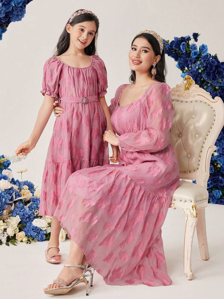 1pc Women's Square Neck Lantern Sleeve Dress Fall Cloth For Women