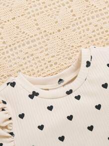 SHEIN 嬰兒女寶寶休閒愛心印花泡泡袖圓領短袖上衣 - 黃色 - 查看 5