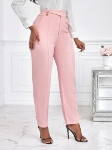 Lunelith SHEIN Lunessa Pantalones de traje de cintura alta y pierna entallada para mujer