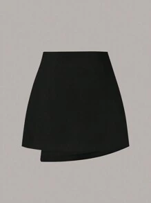 SHEIN EZwear Solid Color Asymmetrical Hem Mini Skirt