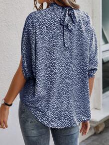 EMERY ROSE 滿版印花蝙蝠袖襯衫 - 藏蓝色 - 查看 2