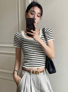 DAZY 女士商务休闲条纹针织上衣夏季 - 彩色 - 查看 5