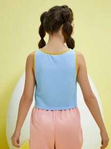 Gudetama X SHEIN Tween Girl Cartoon Graphic Ringer Tank Top