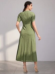 Modelyn Ladies' Solid Color Texture Pleated Waist Dress