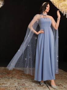 Modelyn Vestido De Estilo Capa Brillante Para Mujer - Azul - Ver 5