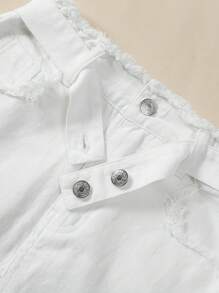 SHEIN Explorewe Tween Girl Retro Street Style Denim Skirt With Frayed Hem, Waist Belt, Loose & Comfortable Fit, School, Campus, College - White - View 6