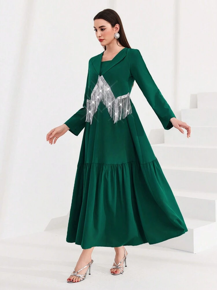 Women's Sparkly Tassel Decorated Long Sleeve Dress Long Evening Dresses Fall Cloth For Women