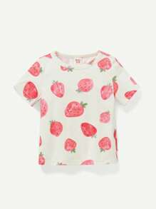 Cozy Pixies 寶寶女孩卡通草莓和條紋圓領短袖T恤3件套裝 - 粉色 - 查看 5