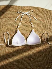 Swim Mod Màu thuần Textured Áo bikini Với lột vỏ Đồ trang trí - trắng - Xem 2