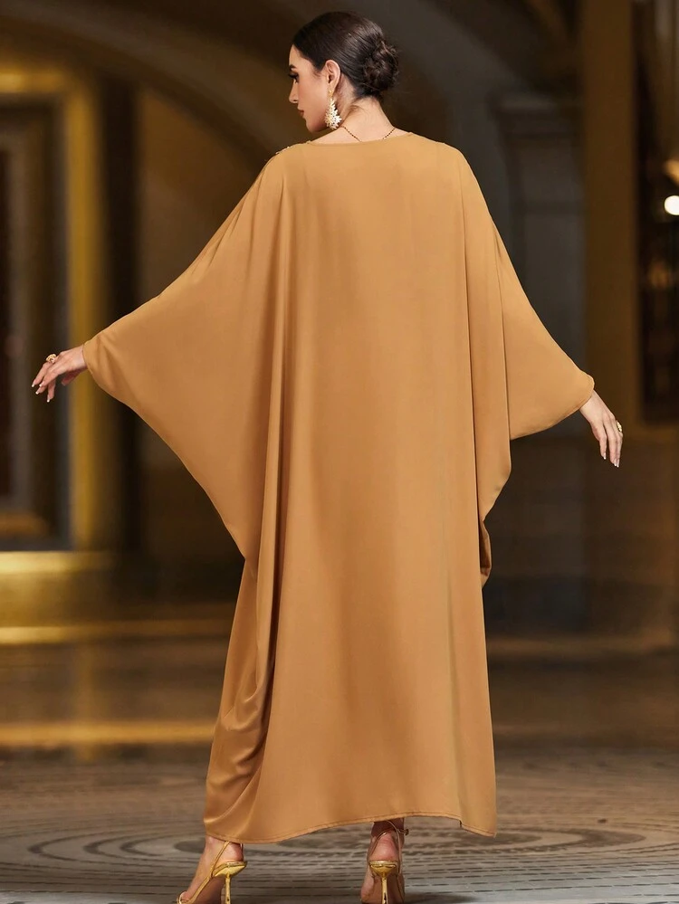 Color Blocked Heavy Duty Embroidered Robe Kaftan, Elegant Luxury Evening Party Style