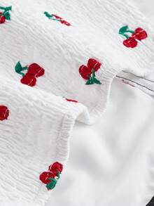 SHEIN MOD Của phụ nữ Quả cherry Thêu Khối màu Hai Dây Áo ba lỗ - trắng - Xem 3