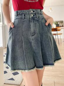 DAZY Women's Frayed A-Line Denim Skirt Summer