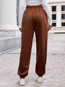 SHEIN Frenchy Slant Pocket Sweatpants Brown - Brown - View 2