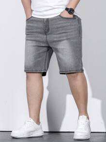 Manfinity Homme Men Plus Cotton Bleach Wash Bermuda Denim Shorts - Grey - View 4