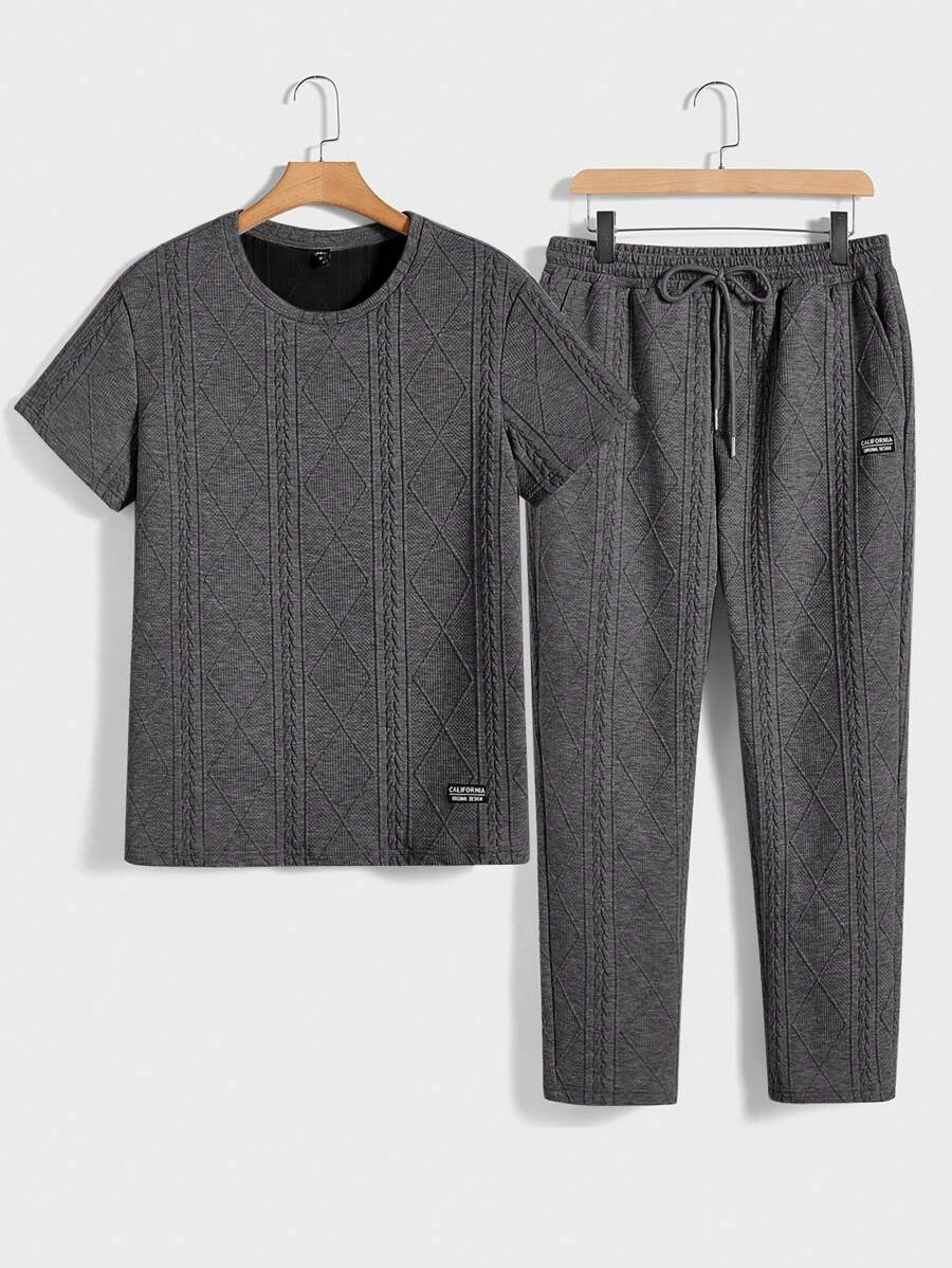 Manfinity NXTstreet 2pcs Men's Knitted Casual T-Shirt Set - Dark Grey - View 1