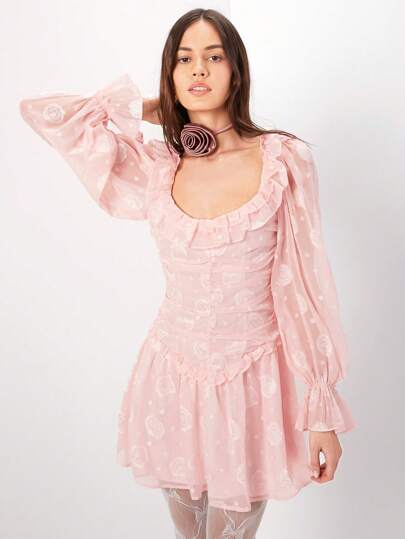 Enchnt Vestido Plisado Con Dobladillo Con Volantes Y Patchwork Para Mujer