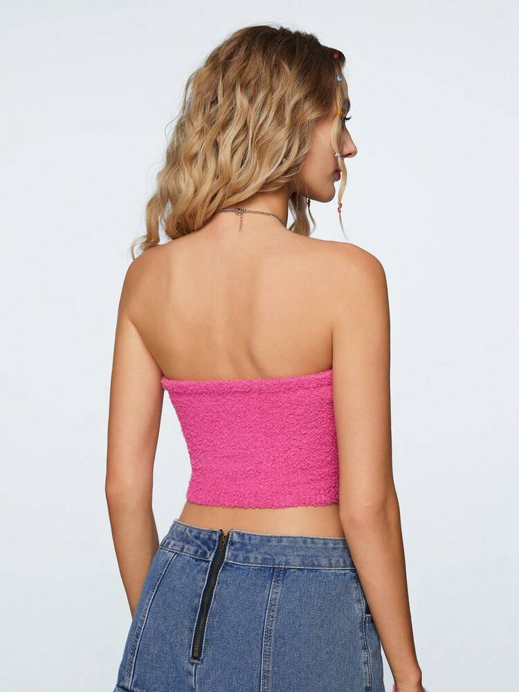 Women's Music Festival Sweet And Cool Color Block Letter Knitted Strapless Top