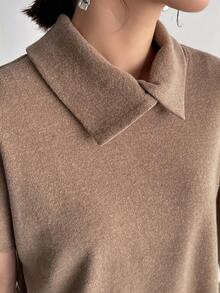 FRIFUL Quý cô Màu thuần Collared Ngắn tay Áo thun - Lạc đà - Xem 3