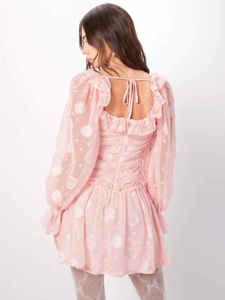 Women's Patchwork Ruffle Hem Pleated Dress