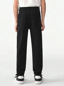 Tween Boy Black Distressed Cutout Pants - Black - View 2