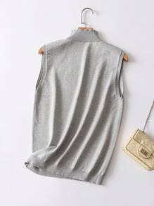 Chiquease Top Sin Mangas De Punto De Cuello Alto Y Color Sólido - Gris Claro - Ver 2