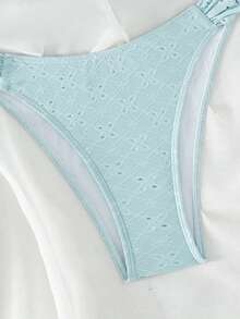 SHEIN Swim Solid Color Textured Two-Piece Bikini Set, Summer Beach - Baby Blue - View 5