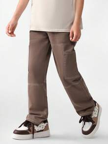 Tween Boys' Multi-Pocket Denim Pants - Khaki - View 4