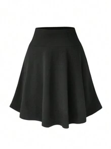 DreamSkyne Plus Size Women's Solid Color Half-Length Umbrella Skirt Flare Skirtblack Skirt Womenblack Skirt - Black - View 1
