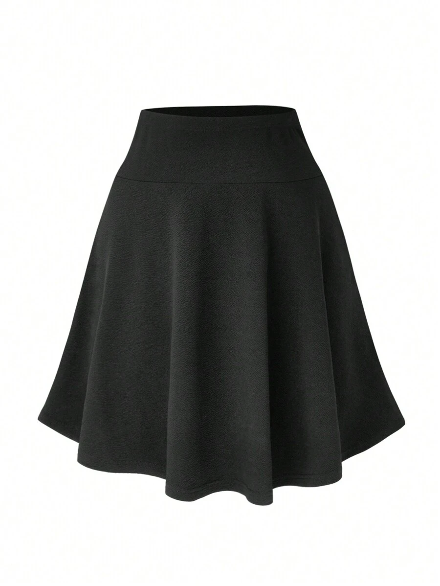 DreamSkyne Plus Size Women's Solid Color Half-Length Umbrella Skirt Flare Skirtblack Skirt Womenblack Skirt - Black - View 1