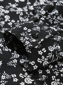 Manfinity Homme Men Long Sleeve Funny Graphic Collar Shirt With All-Over Print And Front Button Closure, For Dad And Me, Going Out, Daddy, For Fall - Black - View 3