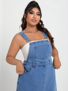 SHEIN EZwear 1 Pieza De Sobrecarga De Mezclilla De Talla Grande Con Corte Lateral Y Bolsillos Inclinados - Azul lavado medio - Ver 6