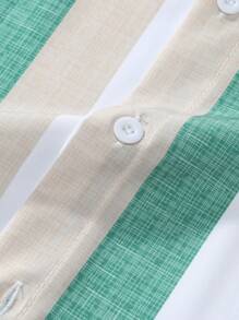 Manfinity Homme 男士条纹拼色衬衫和短裤男士夏季套装白色青少年男孩套装男装夏季