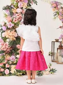 SHEIN 少女配對可愛圓領荷葉邊襯衫和裙子套裝 - 彩色 - 查看 4