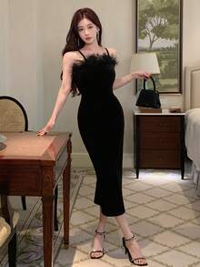 DAZY Đầm hai dây bó sát dành cho nữ Đầm dạ hội - màu đen - Xem 4