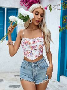 SHEIN VCAY Vacation Floral Printed Asymmetrical Hem Camisole Top
