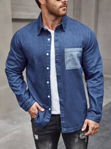 Manfinity Homme Men's Long Sleeve Denim Shirt With Pocket