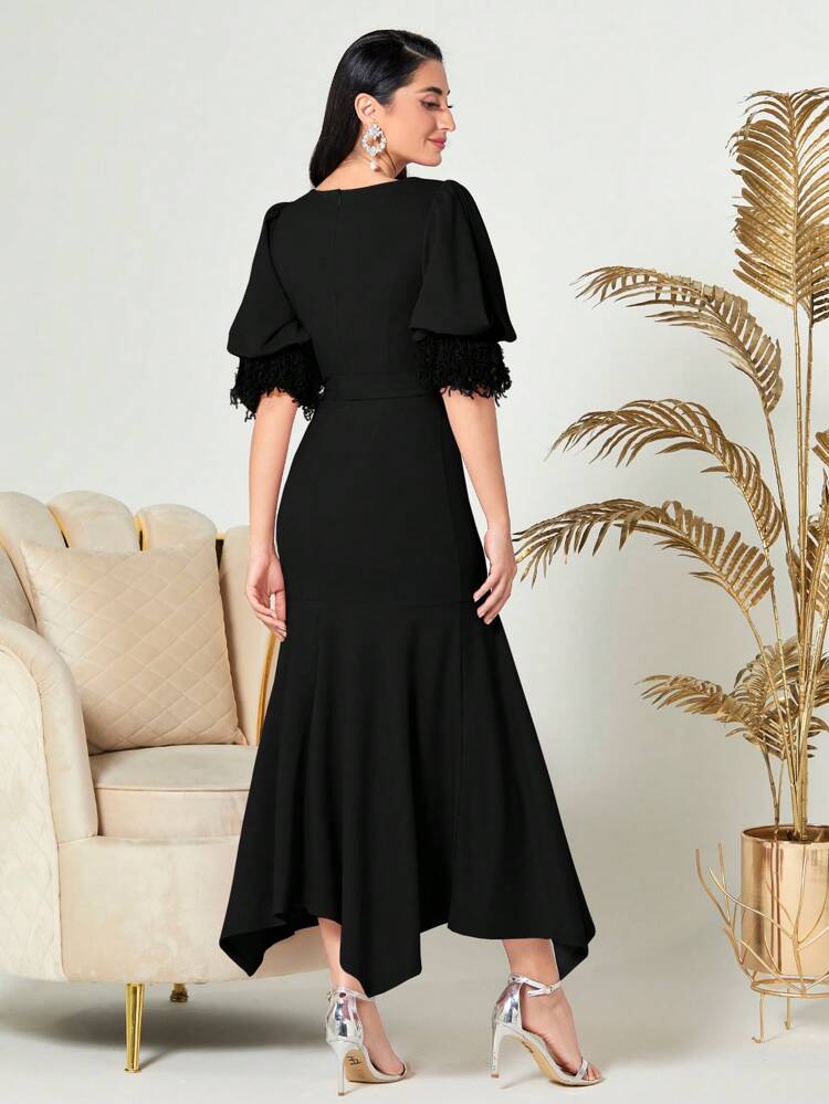 Women's Glittering Sequined Tape Splicing Fish Tail Dress Long Evening Dresses