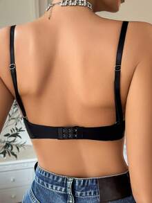 女士實色蕾絲有鋼圈胸罩 - 黑色 - 查看 2