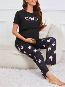 SHEIN Butterfly Printed Maternity Pajamas