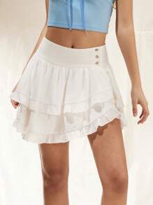 Forever 21 Button Decoration Ruffle Hem Skirt