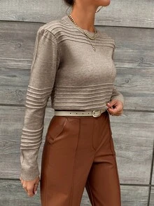 EURMUSE Suéter De Color Sólido Para Mujer - Marrón Mocha - Ver 5