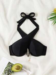 Swim Vcay Women's Cross Halter Bikini Top - Black - View 3