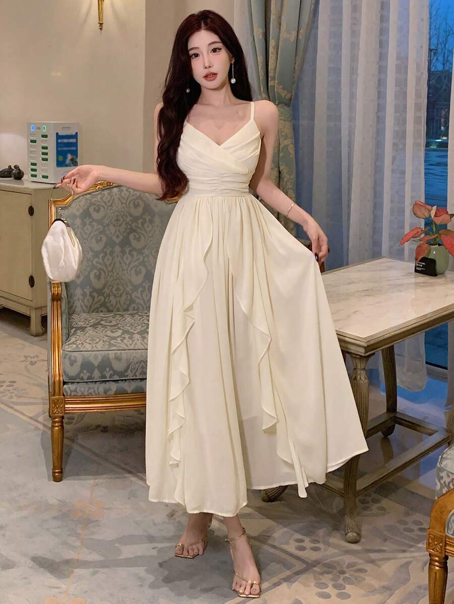 DAZY Váy suông nhún bèo lưng nhún bèo, váy dự tiệc sinh nhật, tiệc năm mới, váy suông thanh lịch cho nữ - trắng - Xem 1