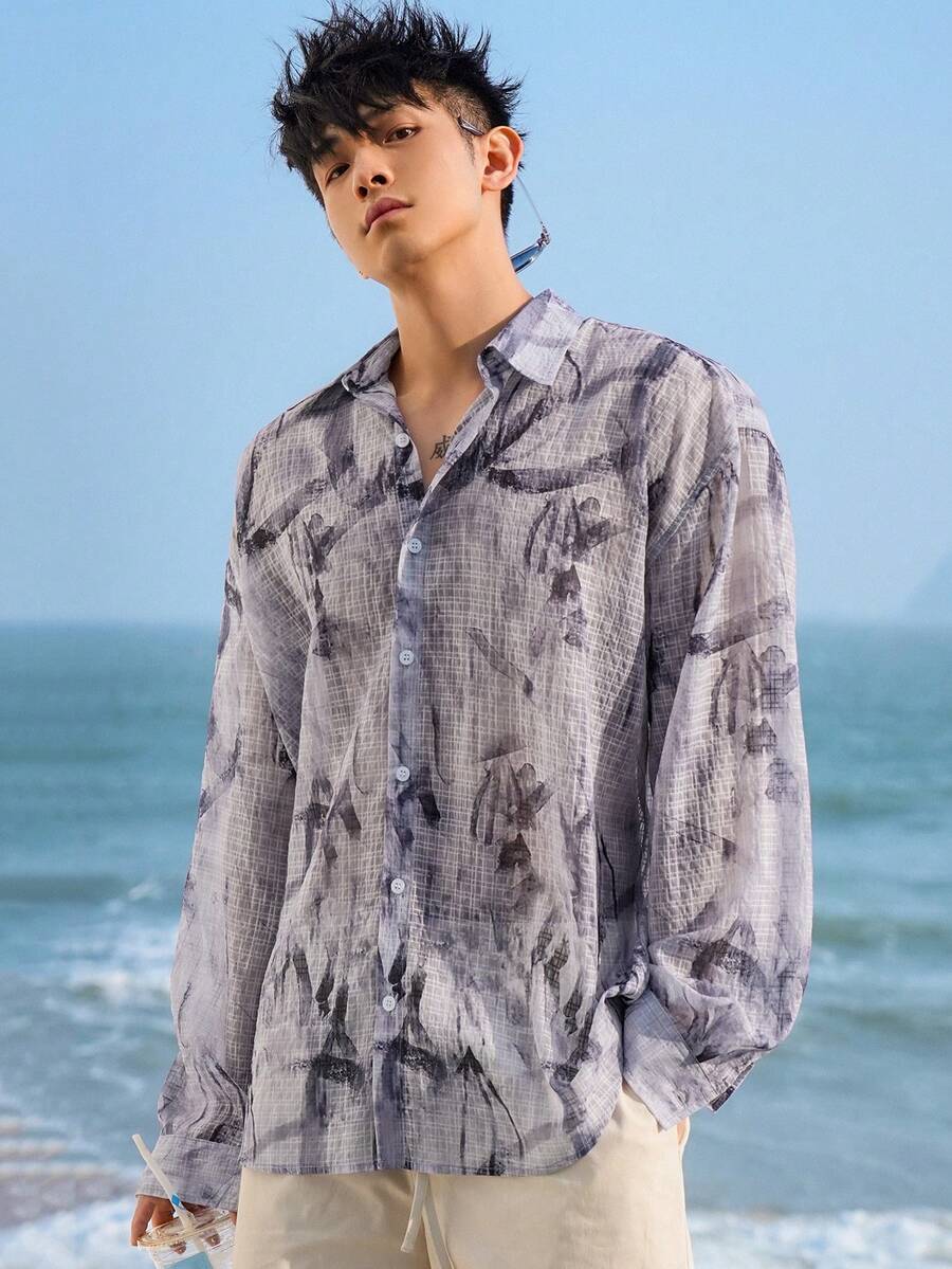 DAZY Camisa de verano para hombre de patrón completo y tamaño grande - Multicolor - Ver 1