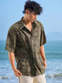 DAZY Men's Floral Print Short-Sleeve Beach Shirt With Pocket For Summer Vacation - Green - View 6